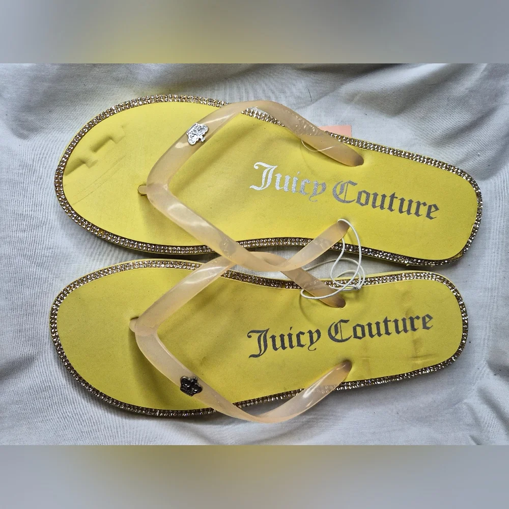 NWT Juicy Couture Yellow Flip Flops with Rhinestone Trim